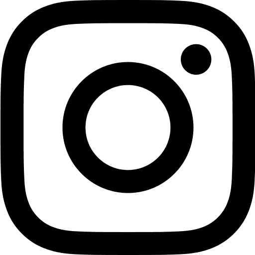 The Instagram logo, a black and white version featuring a rounded square with a circle in the center and a small dot in the upper right corner.