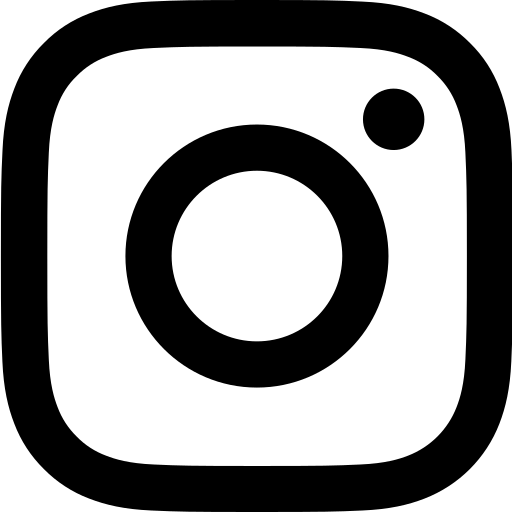 The Instagram logo, a black and white version featuring a rounded square with a circle in the center and a small dot in the upper right corner.